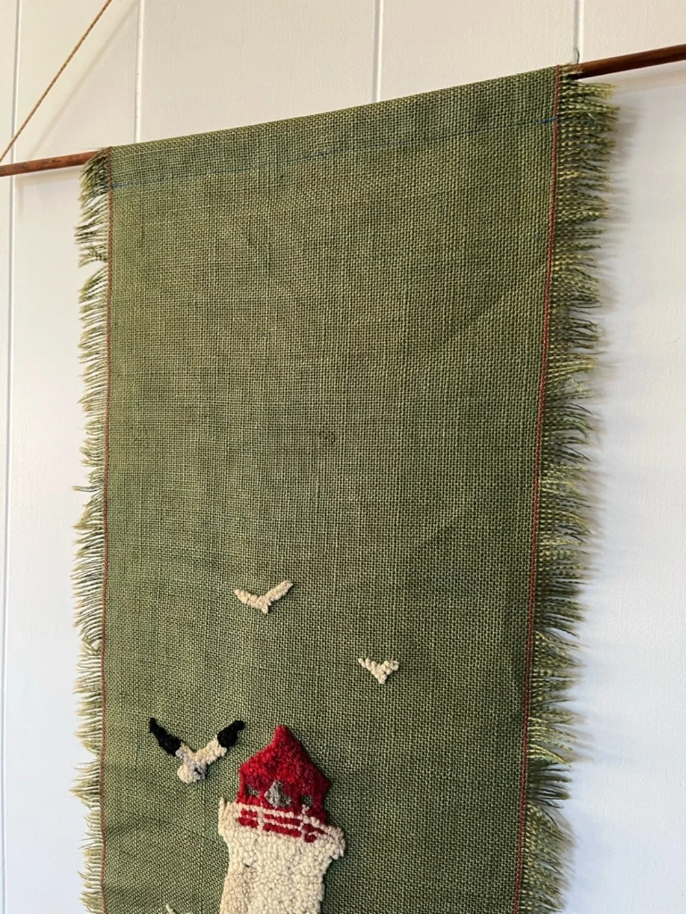 Vintage Handmade Lighthouse Punch Needle Rug Hooked Wall Hanging Art Scroll Vtg - Picture 2 of 10